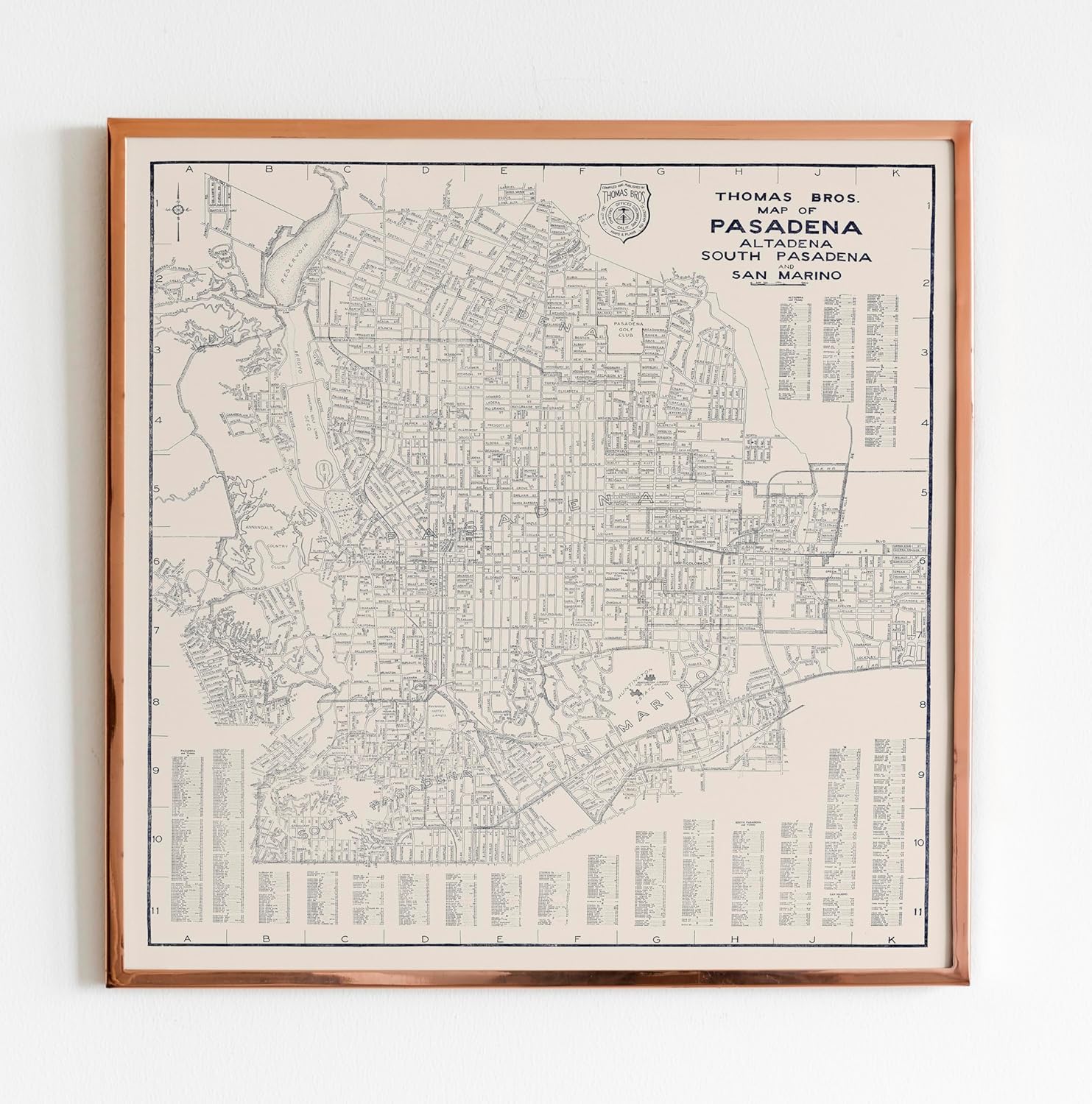 Historic Map 1938 Pasadena Map - Vintage Wall Art (44in x 44in)