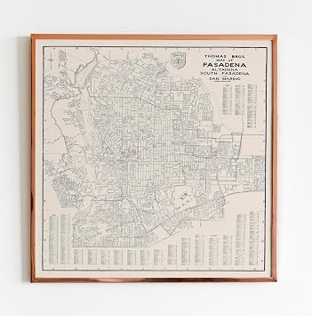 Historic Pictoric 1938 Pasadena, Altadena, South Pasadena & San Marino, California Road Map Print - 24in x 24in