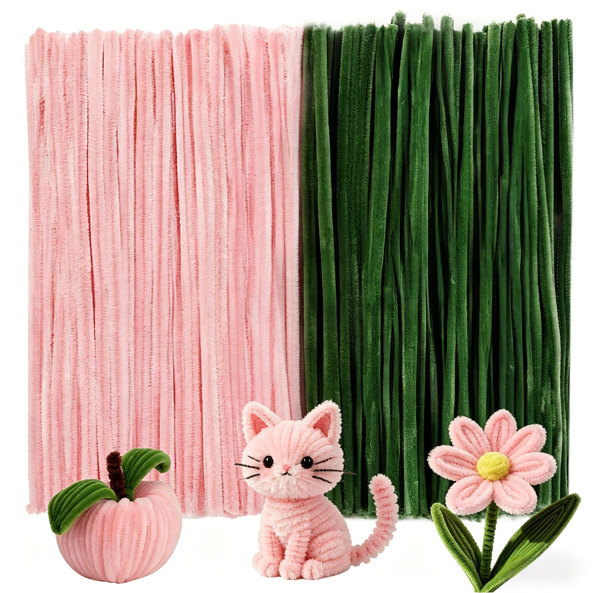 Caydo 200 Pieces Jade Pink &amp; Moss Green Pipe Cleaners for Flowers
