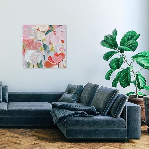 Miniatura 3 de Wynwood Studio Lienzo abstracto y contemporáneo envuelto, follaje floral rubor, arte de pared para sala de estar, dormitorio y baño, 30 x 30