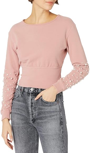KENDALL + KYLIE Womens Pearl Embellished Sweatshirt With Back Cut-out -