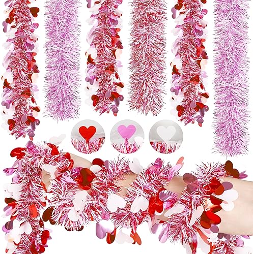 Guirnalda de oropel de 59.04 pies, 9 piezas de decoraciones de San Valentín para el hogar, decoración de flecos coloridos, suministros de fiesta