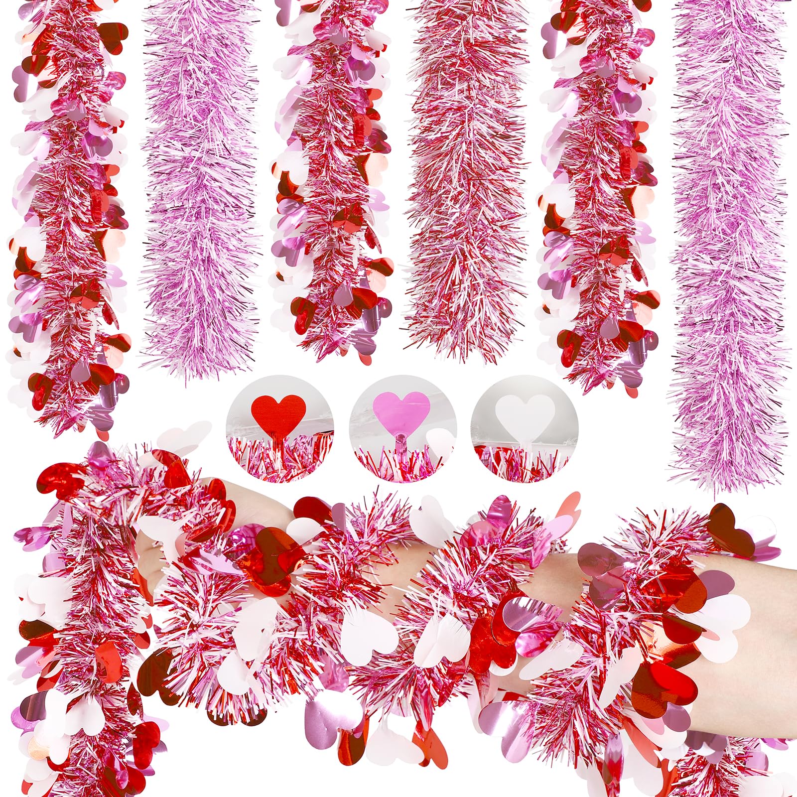 59.04FT 9PCS Valentines Pink Tinsel Garland Decorations for The Home - Valentine's Colorful Fringe Decor Valentine Outdoor Indoor Party Supplies