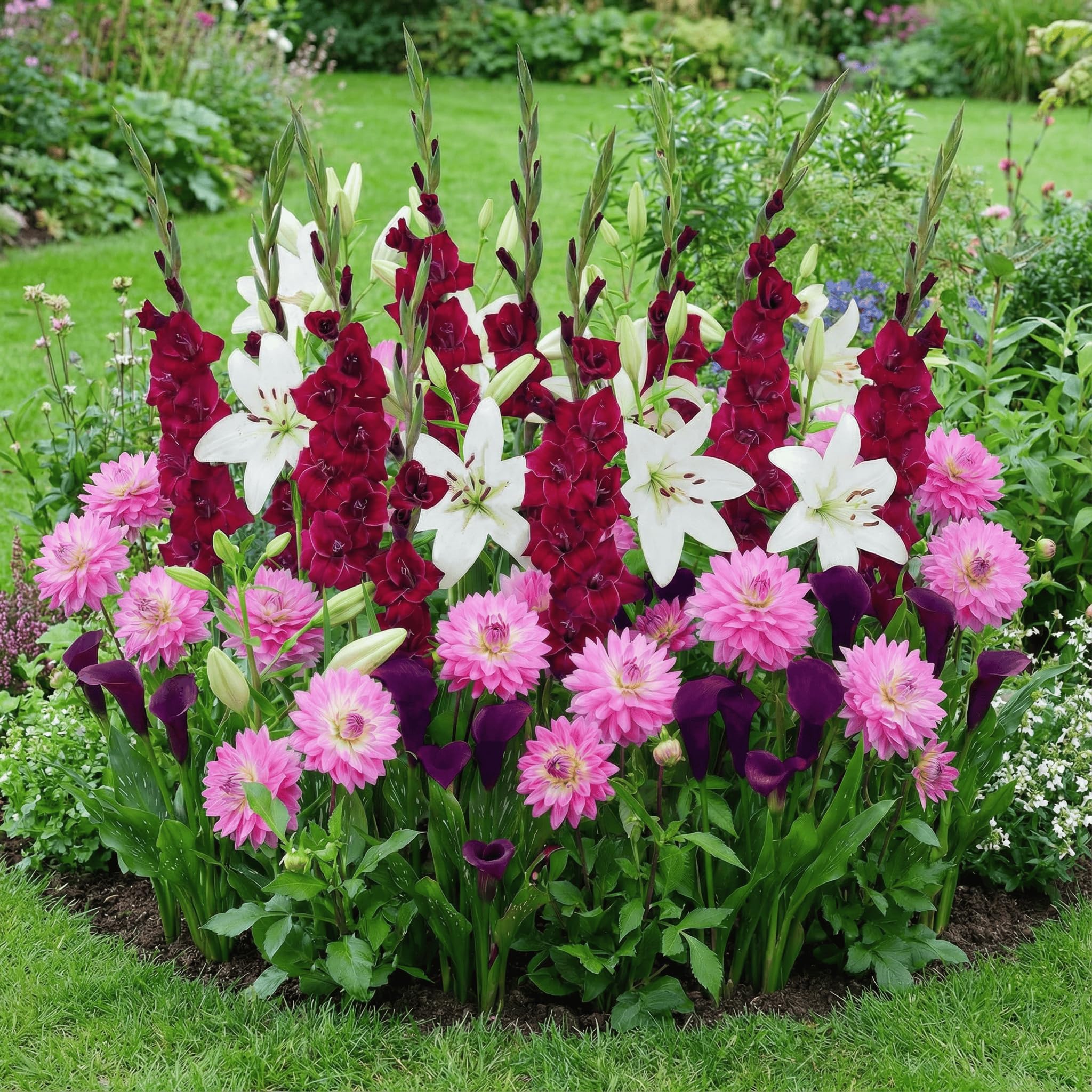 Bulbes de fleurs d'été Sunny Days Mix : lot de 25 glaïeuls, lys et dahlias pour jardin
