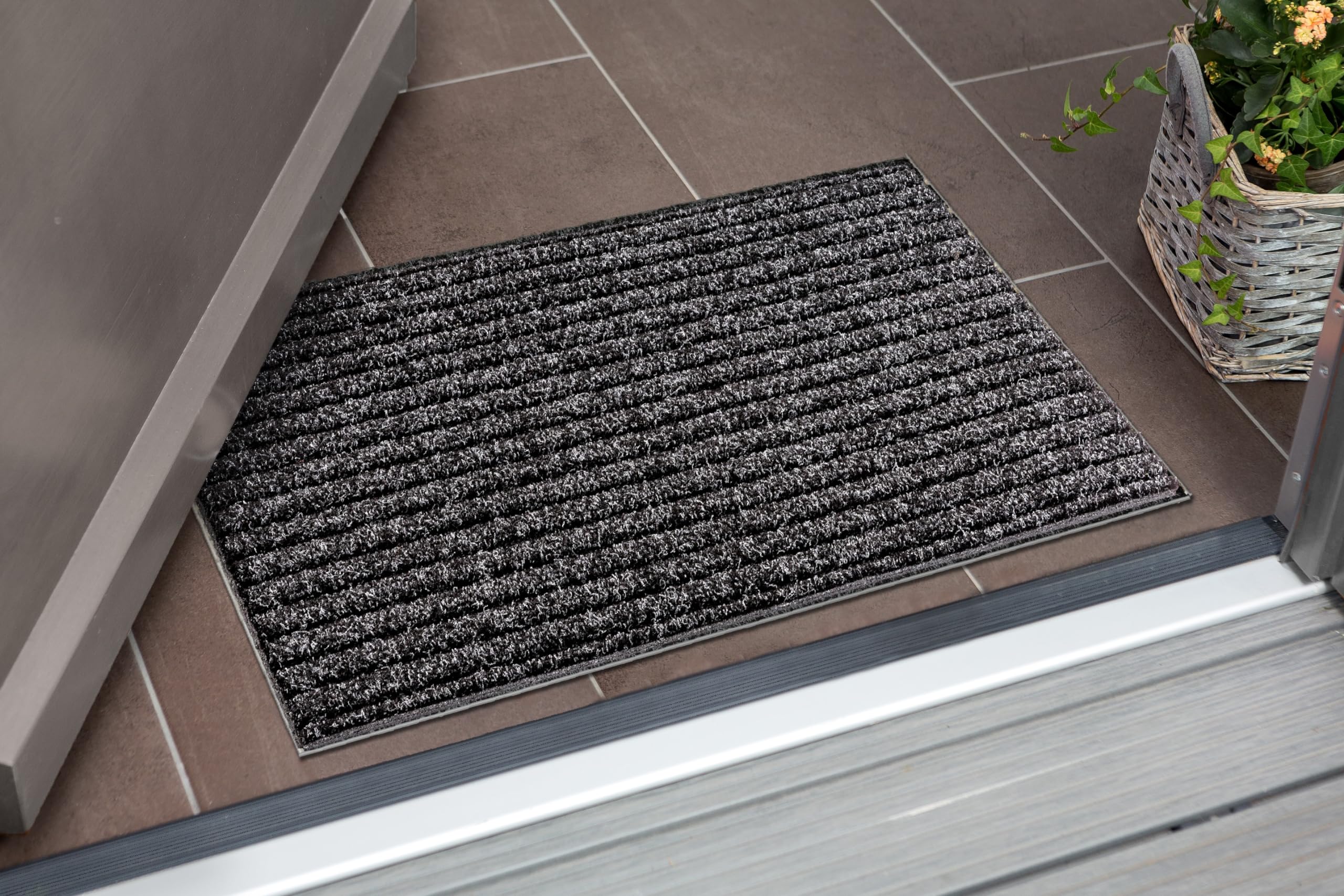 Astra Paillasson extérieur & intérieur - Tapis de propreté Anthracite 50x80cm & 0,22cm de Haut - Paillasson pour Cadres encastrés dans l'entrée - Paillasson Made in Germany