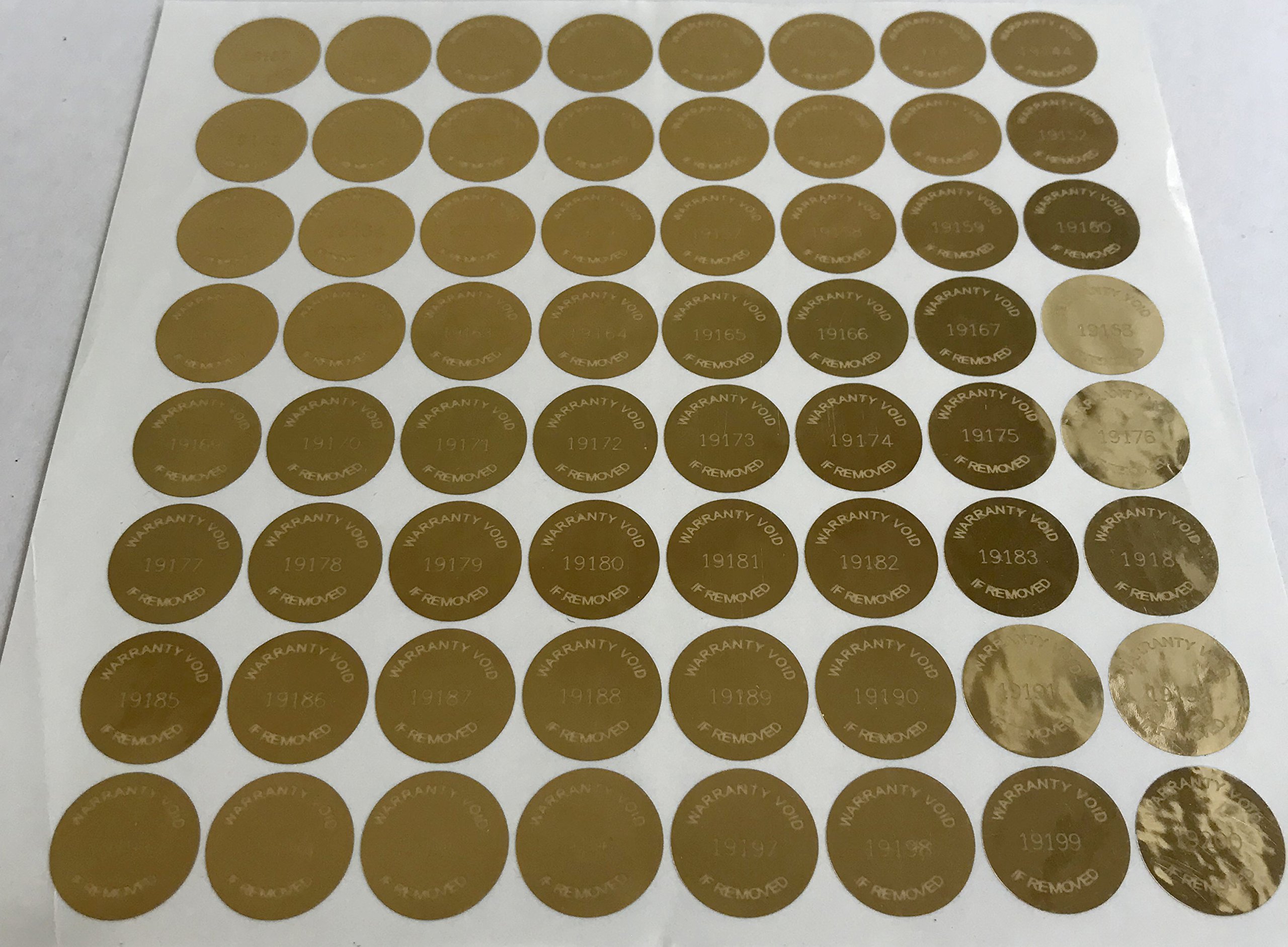 intertronix 500 High Security Tamper Evident Warranty Round Metallic Gold Labels/Security Stickers w/Unique Laser Sequential Serial Numbering Size: 0.625" Diameter (16mm)