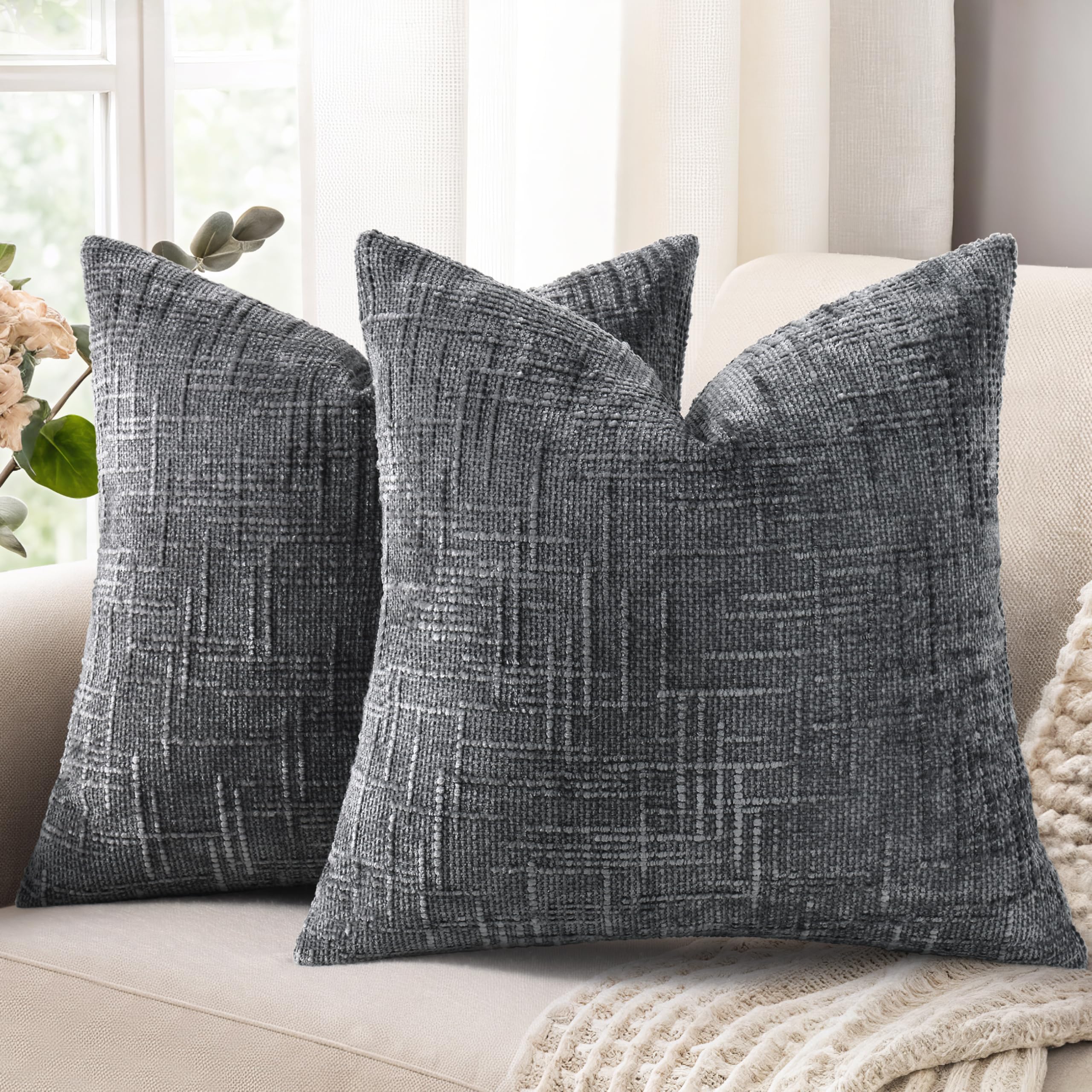 Homaxy 2er Set Chenille Kissenbezüge Weiche Dekorativ Sofakissen Kissenbezuge Textur Bambusfugen Kissenhüllen Zierkissenbezüge für Wohnzimmer, Schlafzimmer Heimdekoration