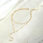 Coshilta Collier d'or pour les femmes, 14K Collier long en or Dainty Collier pendentif en forme de Y Collier minimaliste Drop Colliers en couches Bijoux en or pour femmes Cadeau