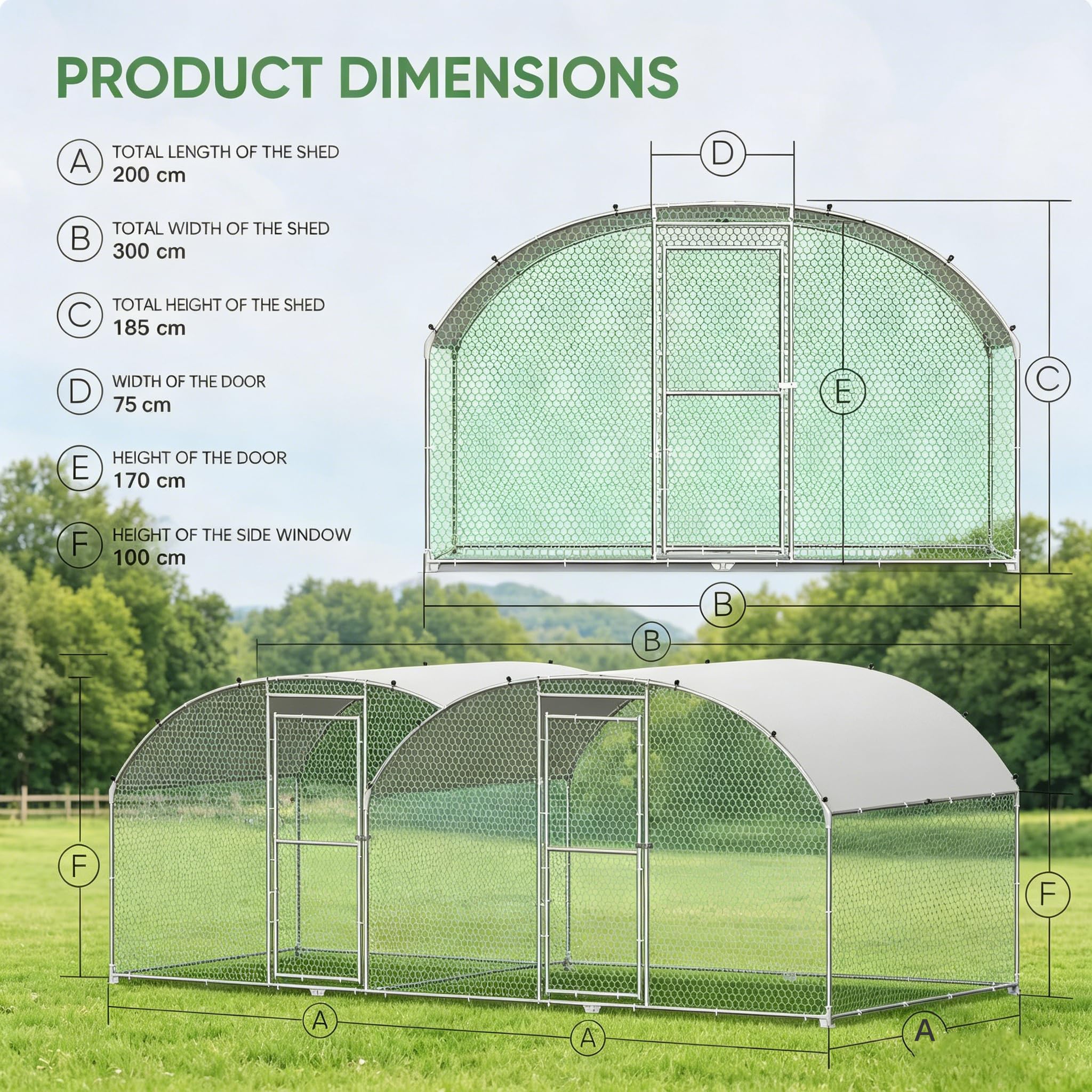 Poulailler avec aire de jeux 3x2m - Cages en métal pour petits animaux avec serrure de sécurité - Couverture imperméable pour sortie de poules - Parc pour poules résistant à l'hiver