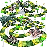 Toyk Dinosaur World Road Race Track Playset: 216 Flexible Tracks, 2 Dino Cars & Figures - Ideal Gift for Kids 3-6 Years