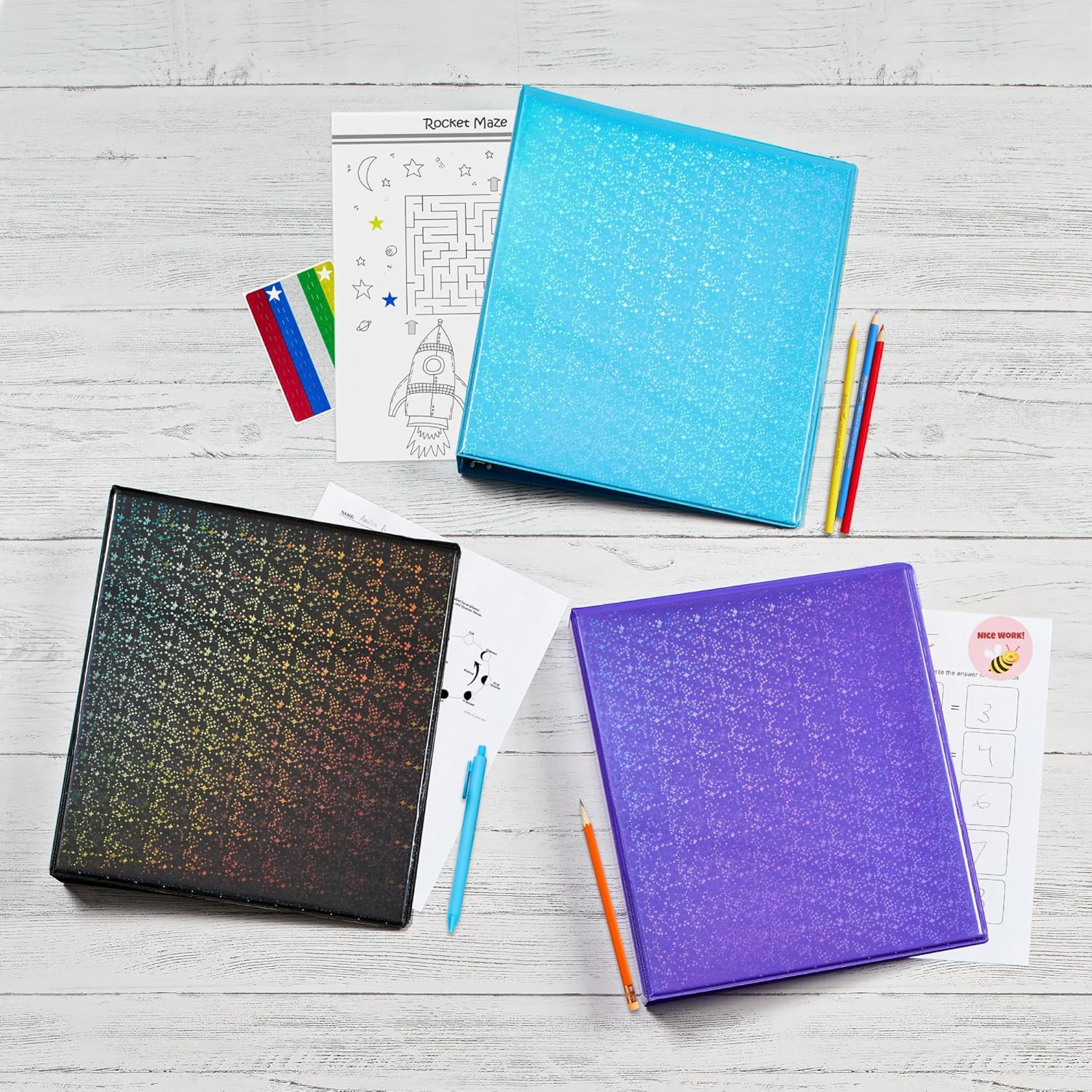 Avery Luxe Collection Durable Holographic 3 Ring Binder, Customizable View Cover, 1 Inch Round Rings, 1 Holographic Aqua Binder (03224) (Pack of 6)