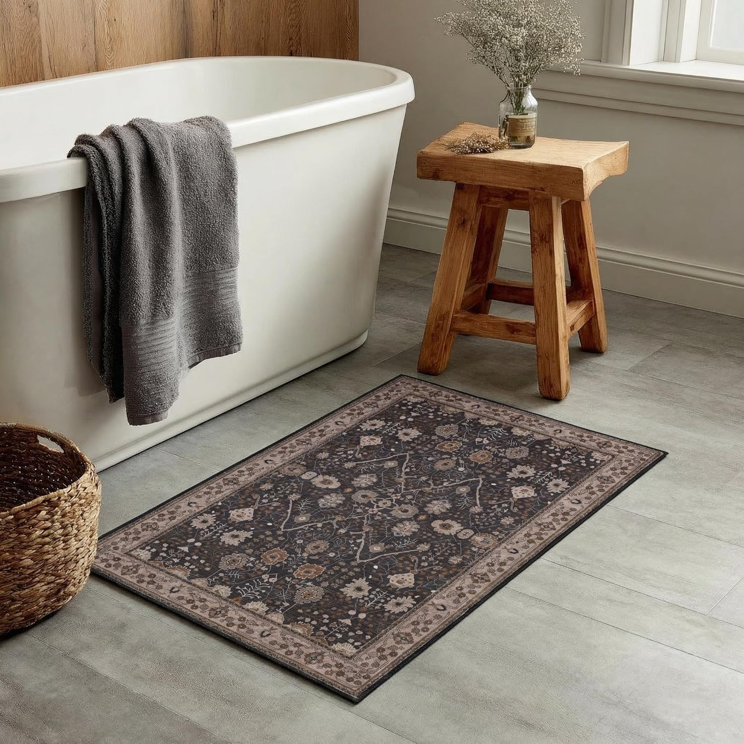 Kuden 2x3 Small Rug, Machine Washable, Non-Slip Backing, Vintage Style, Soft, Low Pile, Area Rugs for Entryway Kitchen Indoor Entrance