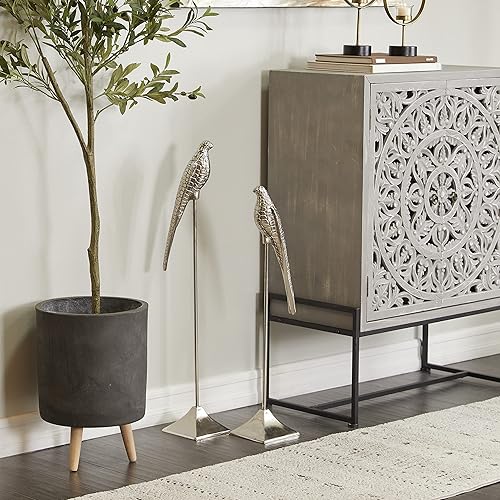 Miniatura 2 de Deco 79 Escultura de pájaro de aluminio, juego de 2 34 pulgadas, 29 pulgadas de alto, plata