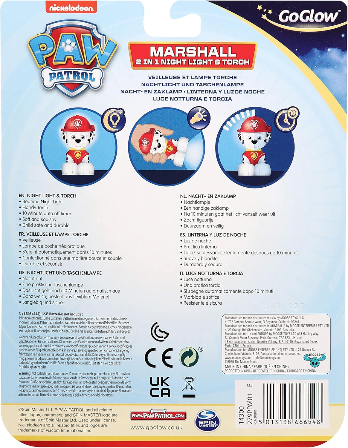 GoGlow Paw Patrol 2 in 1 Kids Night Light and Flashlight