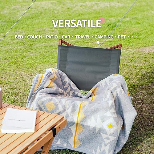 Miniatura 6 de ACUSHLA Manta de mezcla de lana merina, suave, cálida, gruesa, lavable, para cama, sofá, campamento, viajes, automóvil, para todo tipo de clima,