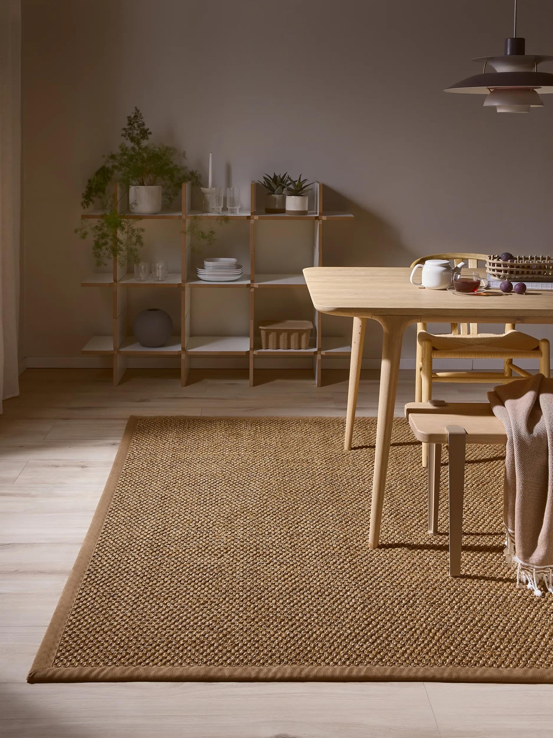benuta Alfombra de sisal Pure Greta – 100% sisal – Rectangular & en estilo: cenefa, liso, Natural Living, Scandi Living – Fácil de limpiar para salón, dormitorio, crema, 200 x 300 cm