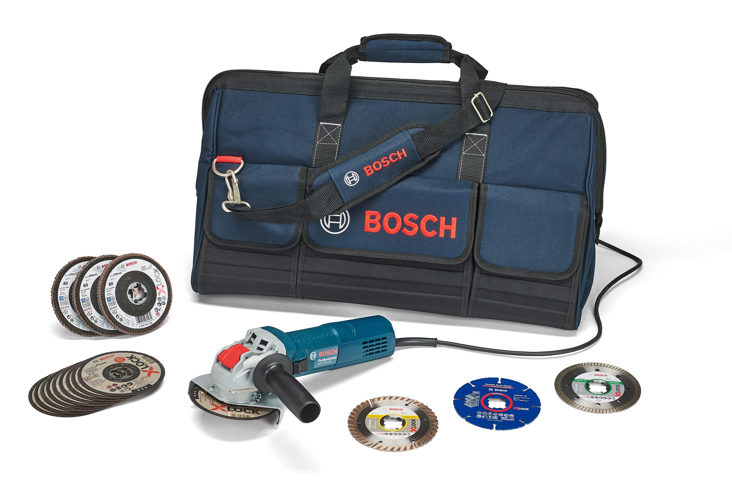 Bosch Accessories, Professional X-LOCK Ensemble système Kit universel et mini broyeur GWX 750-115 X-LOCK, pour Multi Matériel, Métal, Céramique, Ø 115 mm, Accessoire Meuleuses Angulaires
