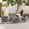 EVRE Outdoor Furniture Set 4 Seater Rattan Garden Furniture Set with Glass Coffee Table, 2 Chairs & Loveseat Sofa, Patio Furniture Set with Cushions for Garden, Balcony & Conservatory