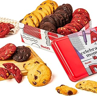 David’s Cookies Mother’s Day Mini Cookies Gift Sampler Tin – 14oz Fresh Baked Assorted Cookie Bites in Chocolate Chip, White Chocolate Chip & Red Velvet – Dessert Gift for Mom, Her, Grandma & More