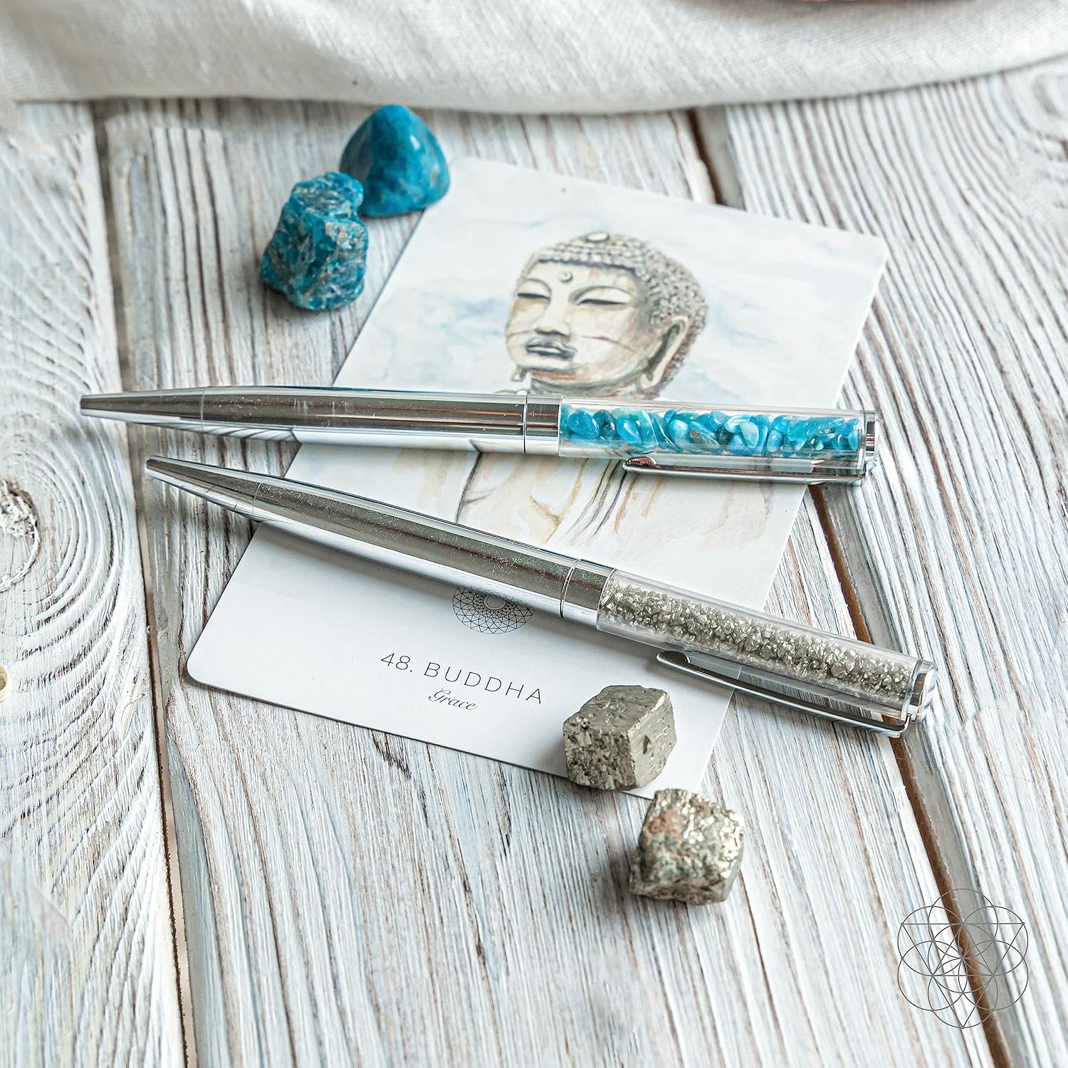 Conscious Items - Endless Possibilities Pen Set - Pyrite and Apatite Crystal Pen Set with Crystals - Fancy Pens for Women and Men - Unique Gifts for Girls