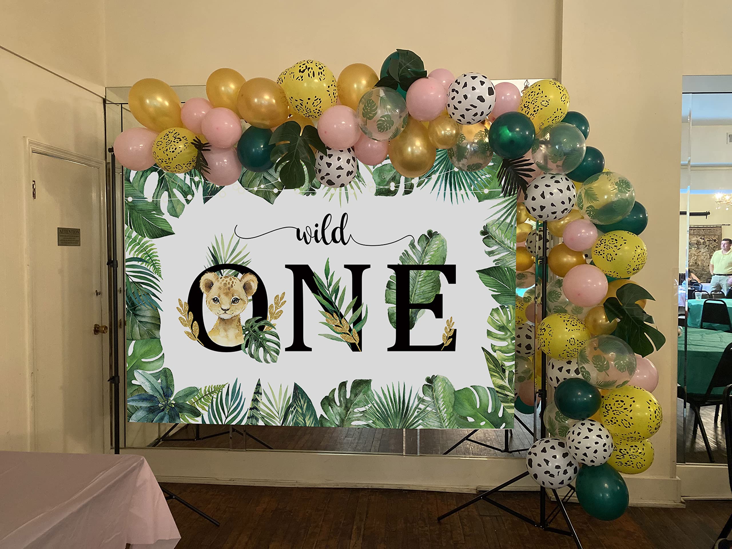 Toile Fond Photo Anniversaire MEHOFOND 2.1x1.5m - Thème Jungle Verte Et Dorée - Pour Fête Enfant