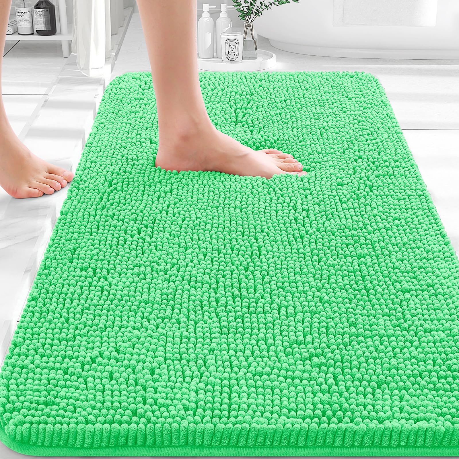 OLANLY Bathroom Rugs 30x20, Extra Soft Absorbent Chenille Bath Rugs | Mint Green, Quick-Drying Rubber Backing, Machine Washable Bath Mat for Bathroom Floor, Tub and Shower, Home Decor Accessories