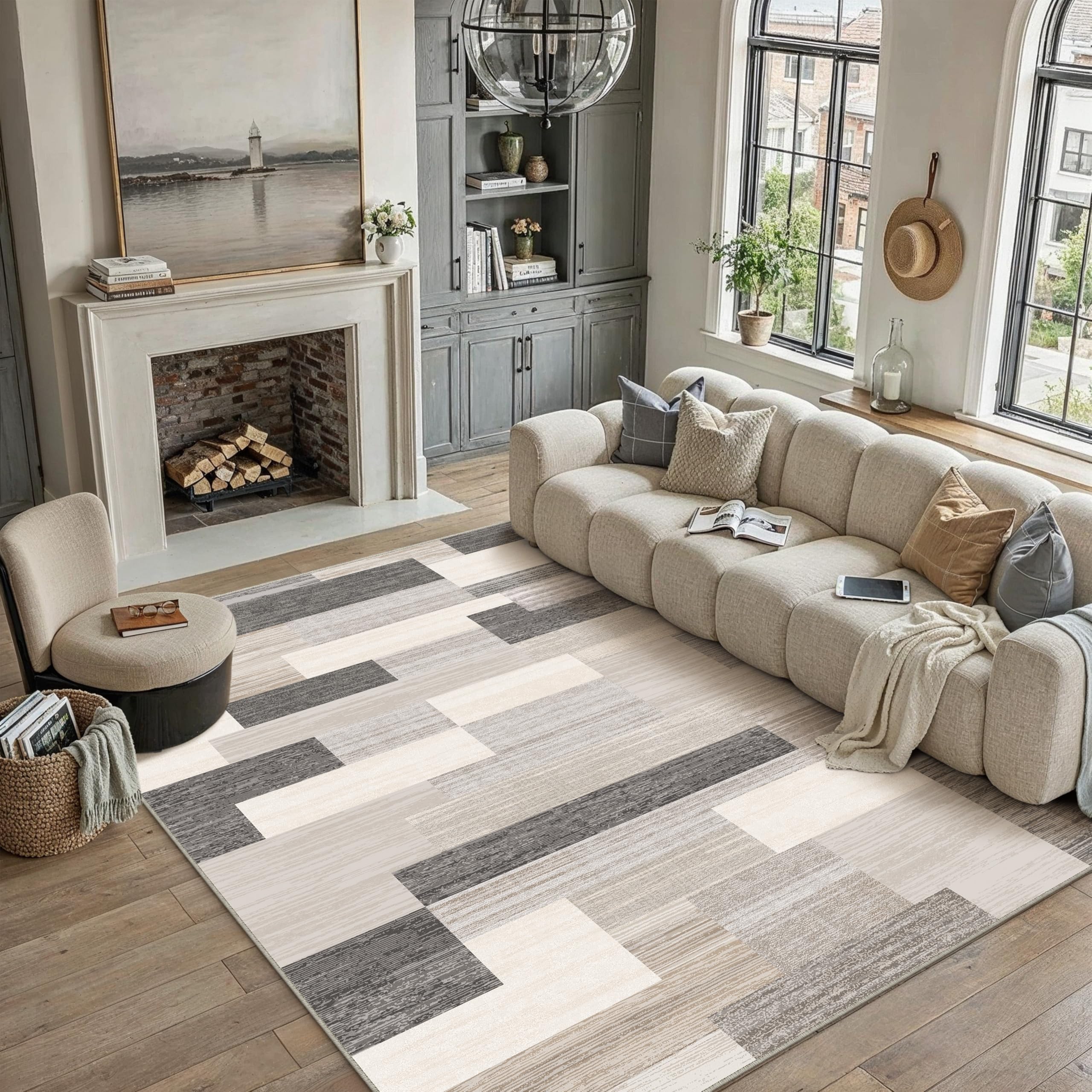 PureCozy Teppich 200x300cm Beige Waschbar Moderne | Moderner Teppiche,Waschbar,Rutschfest,Weich,Kurzflor,für Wohnzimmer,Schlafzimmer,Esszimmer,Büro