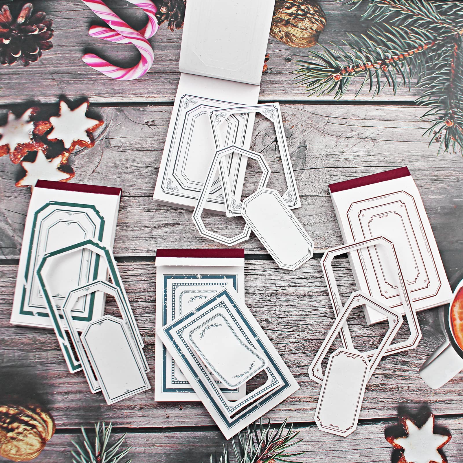 Diuhofart 120 PCS Vintage Scrapbook Paper Label for Junk Journal Supplies,Decorative Die-cut Frame Assorted Scrapbooking Papers for Collage,Writing Drawing,DIY Crafts Arts,Bullet Journals,Planners