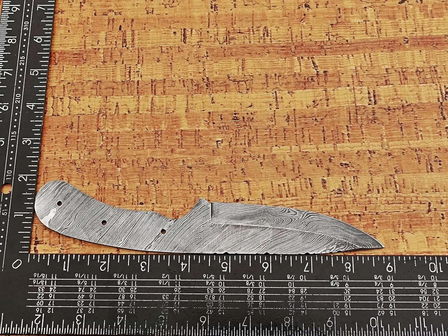 8.75 inches long drop point blank blade, hand forged twist pattern Damascus steel blank blade skinning knife with 3 Pin hole & finger groove, 4.5 inches cutting edge