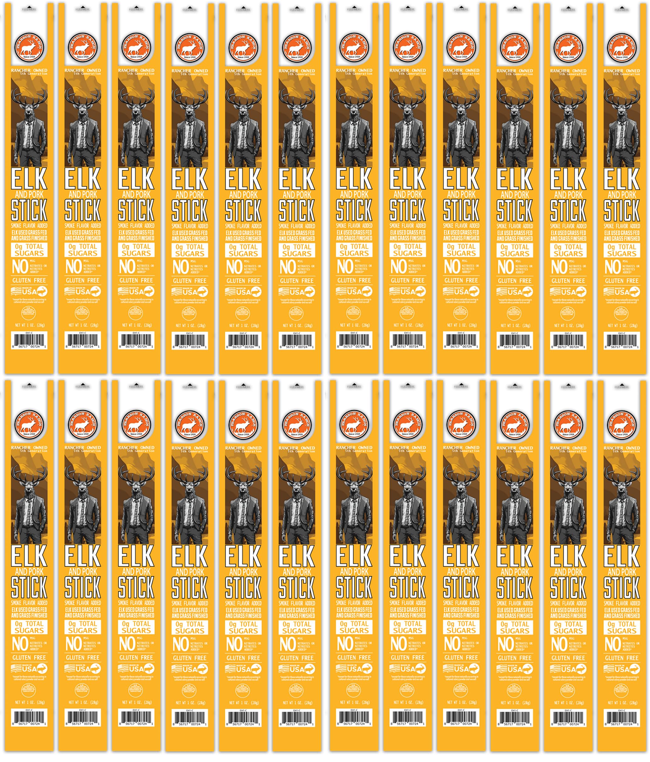 PEARSON RANCH Meat Sticks Pack of 24 - Elk Sticks, Exotic Jerky Sticks, No Added Nitrites, Zero Sugar, High-Protein Sticks, Paleo and Keto Friendly Meat Snacks (1oz sticks)