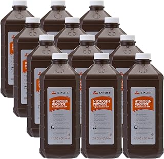 Swan 3% Hydrogen Peroxide First Aid Antiseptic Solution, 32oz Bottles (Pack of 12) - Cuts, Scrapes, Oral Rinse