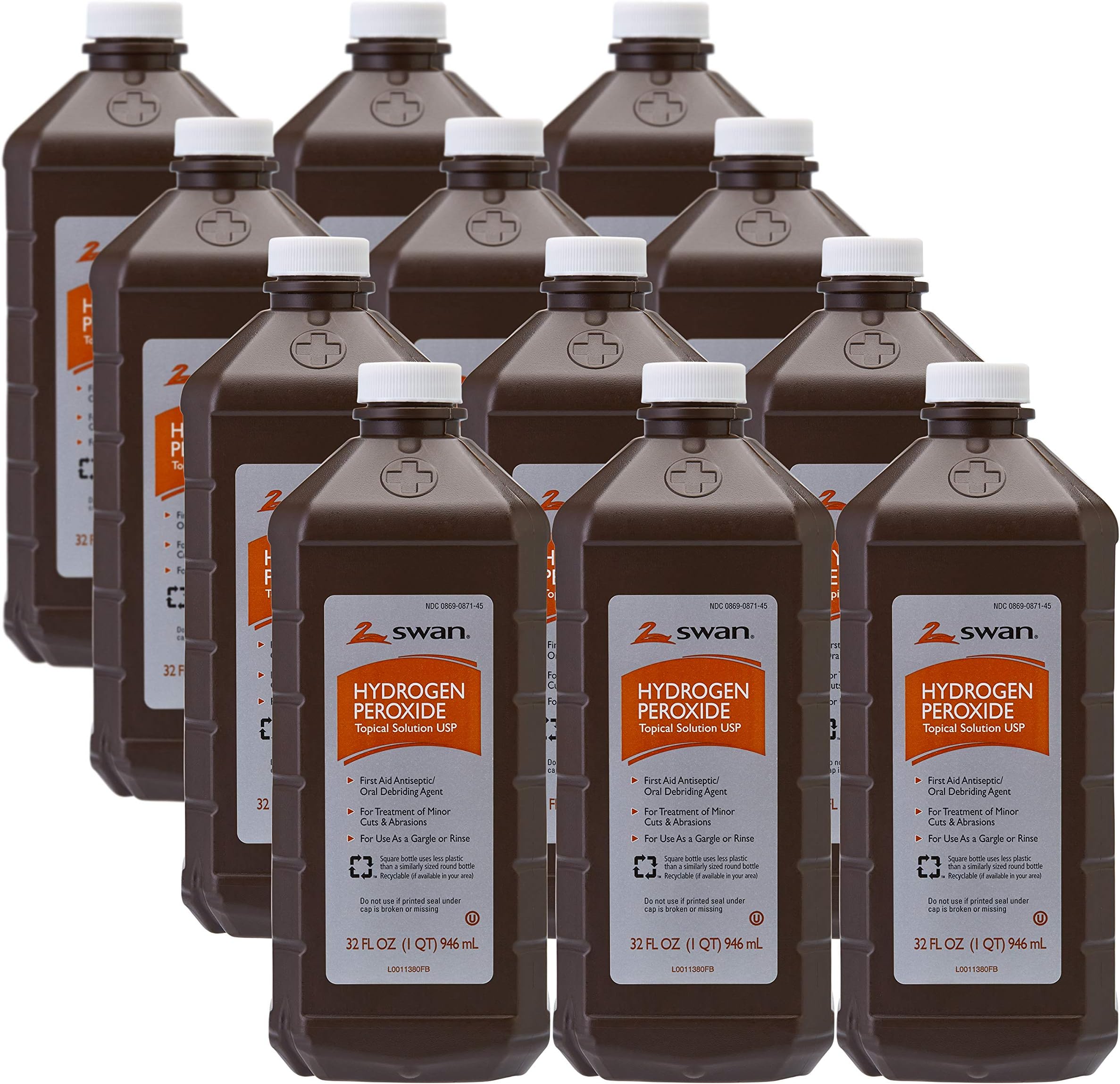 Swan 3% Hydrogen Peroxide Topical Solution First Aid Antiseptic, 32 Fluid Ounce (Pack of 12), 384 Fl Oz