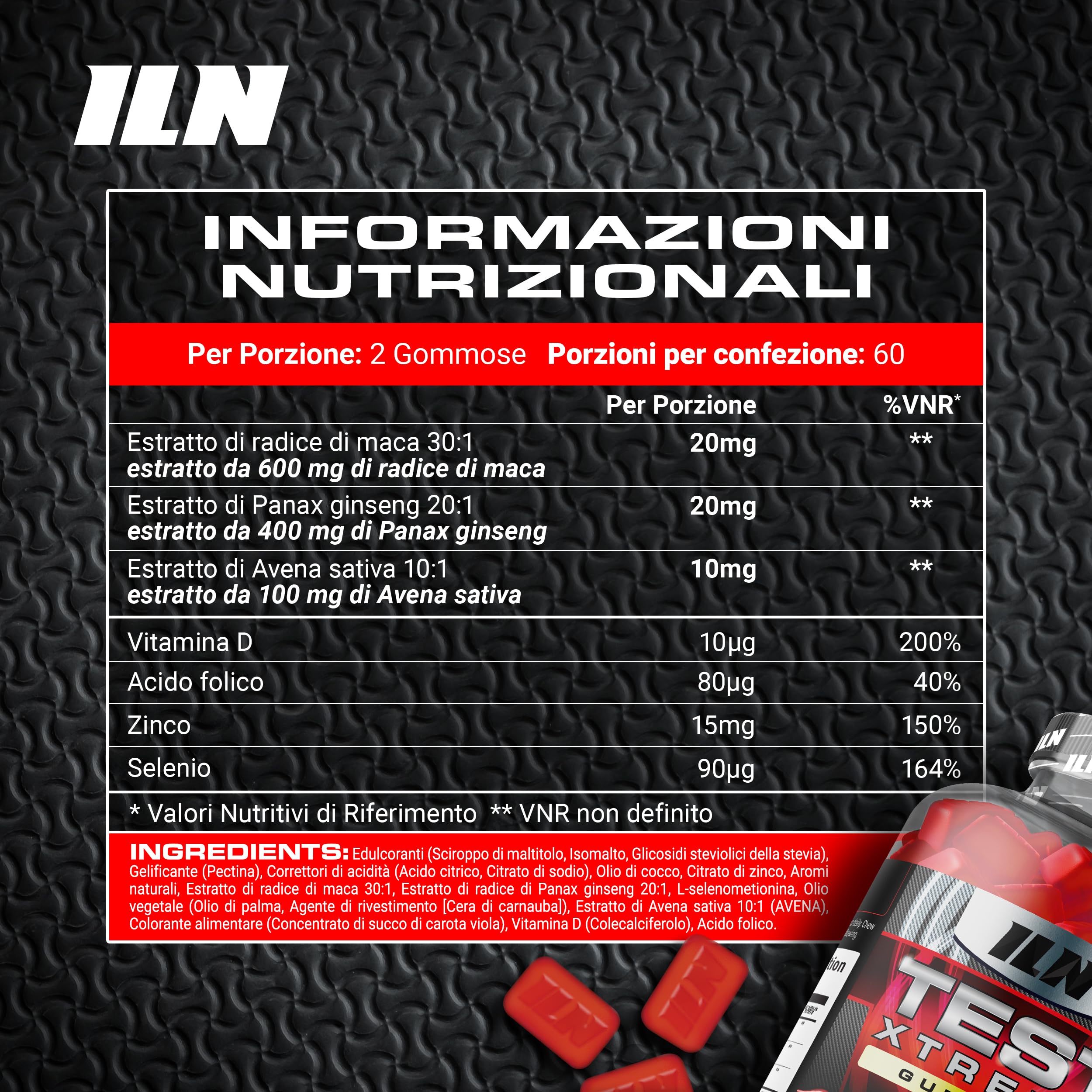 Test Xtreme Gommose Uomo - Booster Alta Potenza con Maca 30:1, Ginseng, Zinco - Senza Zucchero, Frutti di Bosco - 120 Gommose Vegane