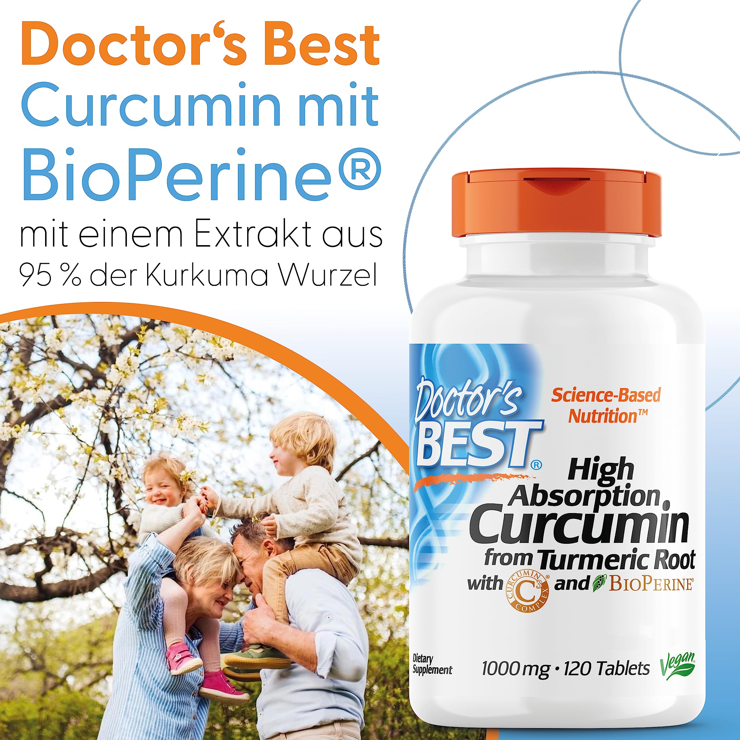 Doctor's Best, High Absorption Curcumin, 1.000mg, 120 vegane Tabletten, Laborgeprüft, Kurkuma, Glutenfrei, Sojafrei, Vegetarisch