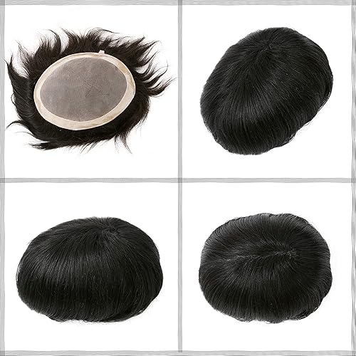 Miniatura 2 de Lishy Toupee para hombres 6 x 8 sistemas de reemplazo de cabello humano virgen europeo para hombres, postizo mono encaje superior con poliuretano