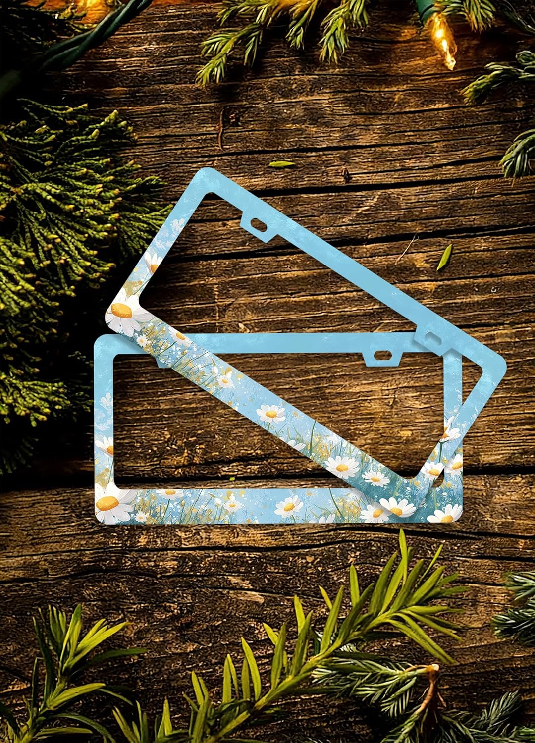 2 Pcs Cute Flowers Daisies License Plate Frames - 2 Holes Stainless Steel Metal Auto Car Accessories Decoration License Plate Frame Cover Size 6.3" x 12.2" Fit US Vehicles for Women Men Gift