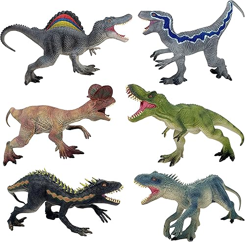 Miniatura 5 de Juguetes de dinosaurio para niños, 6 piezas de T-Rex Spinosaurus Velociraptor Dilophosaurus D-rex e Indoraptor con rugidos y poses Stinding Dino Toy