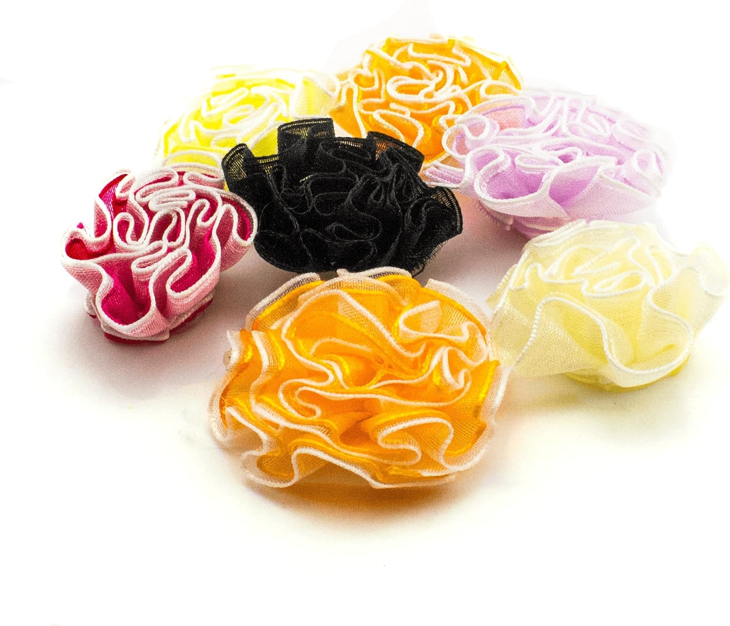 HAND H0634 Organza Wavy Layered Sew On Flower Trims, Embellishments Size 30 mm Pack of 10 Assorted Colours