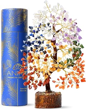 Anima Premium Crystal Tree of Life 7 Chakra Tree for Healing, Harmony, Positive Energy, Luck & Manifestation Includes Guidebook & Gift-Ready Packaging Ethically Handcrafted in India by Women