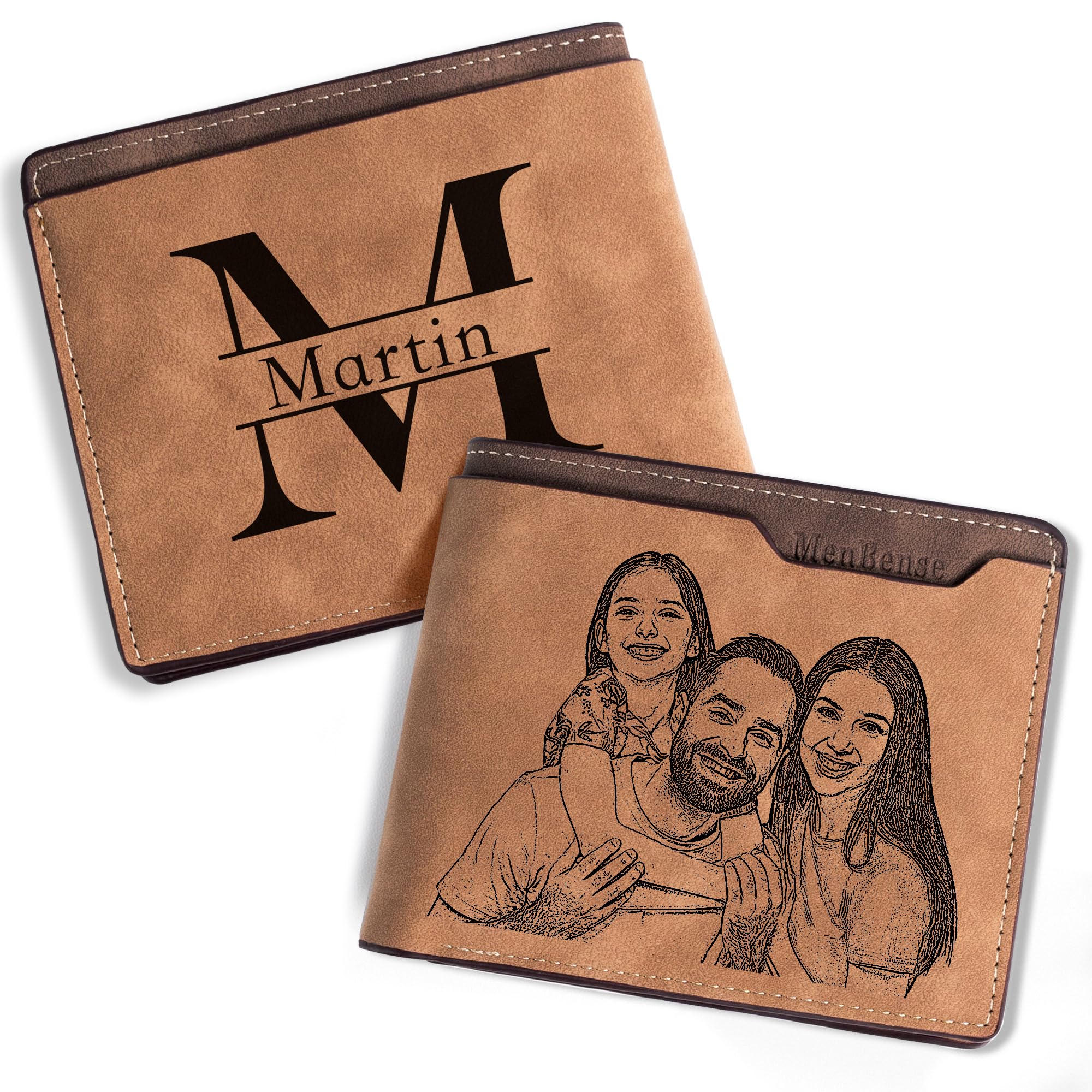 Easycosy Custom Photo Wallet for Men Personalized Engraved Picture & Name Gifts for Dad Valentine Men Boyfriend Fiance Husband Birthday Gifts