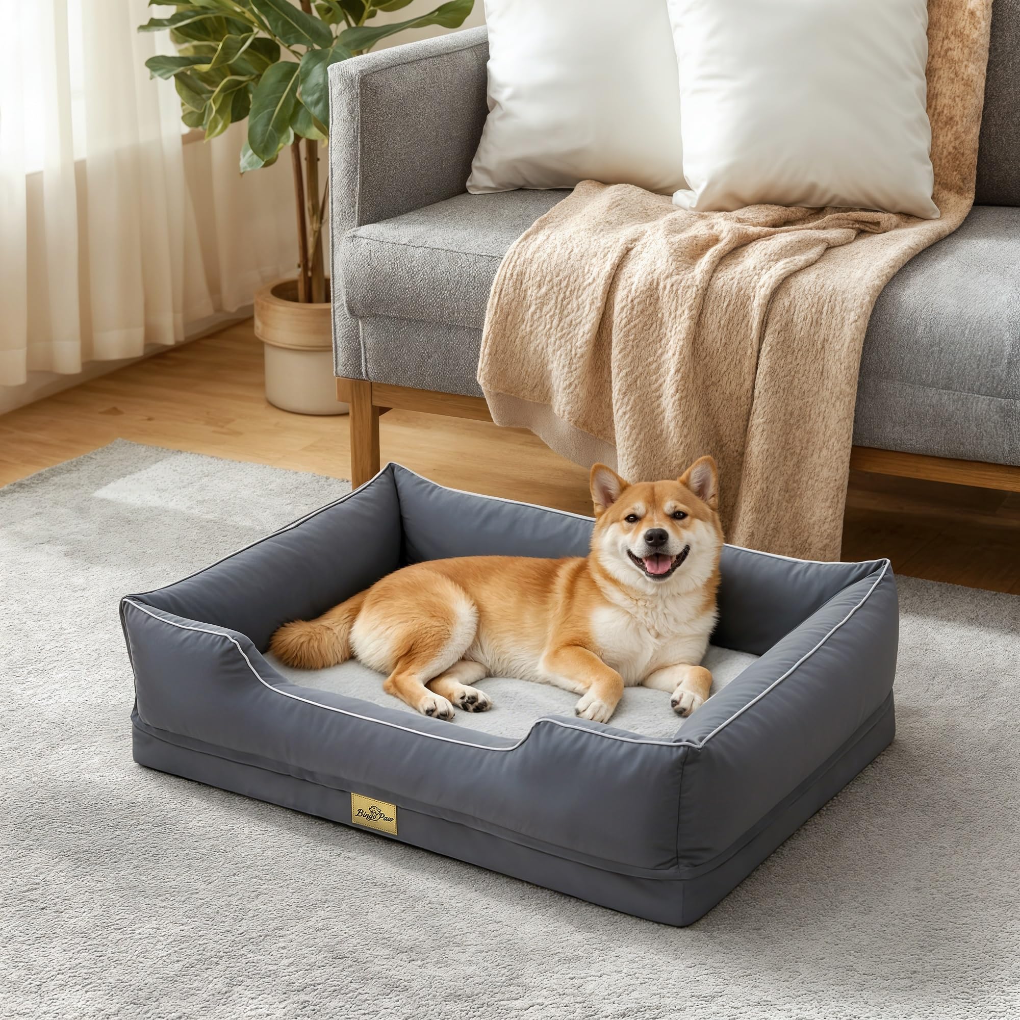 BingoPaw Large Orthopedic Dog Bed Sofa Washable Grey (94L x 67W x 20H)