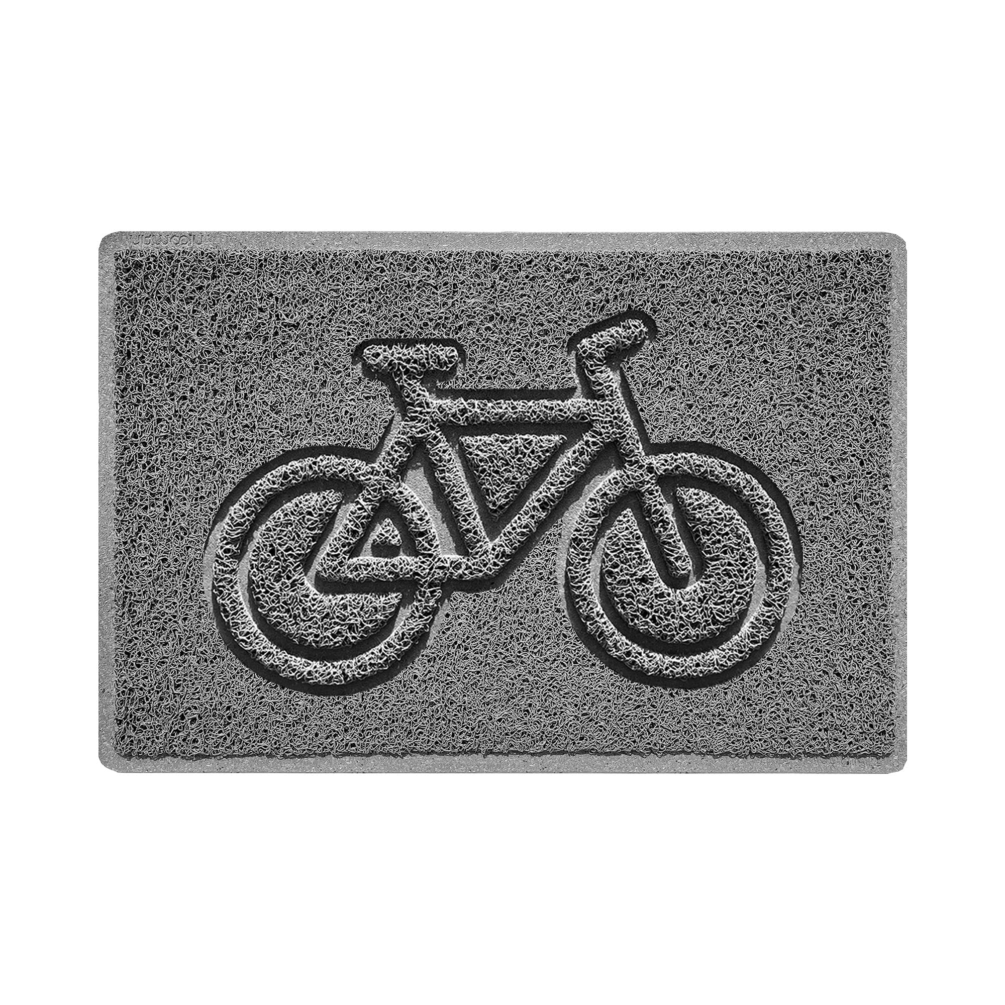 Nicoman Bike Embossed Shape Door Mat Dirt-Trapper Jet-Washable Doormat-(Use Outdoor ONLY)- (60x40cm/23.6x15.7inches, Small) Grey