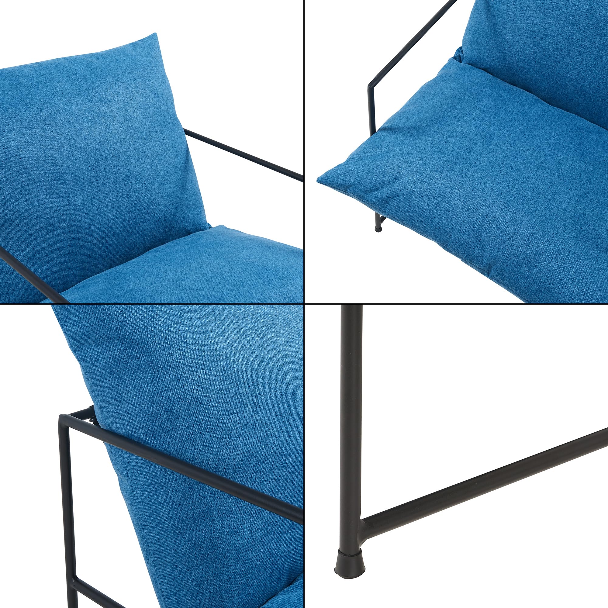[en.casa] Poltrona Moderna con Cuscino Imbottito e Telaio in Metallo Sedia Relax per Soggiorno Salotto Camera da Letto 90 x 61 x 70 cm Nero/Blu