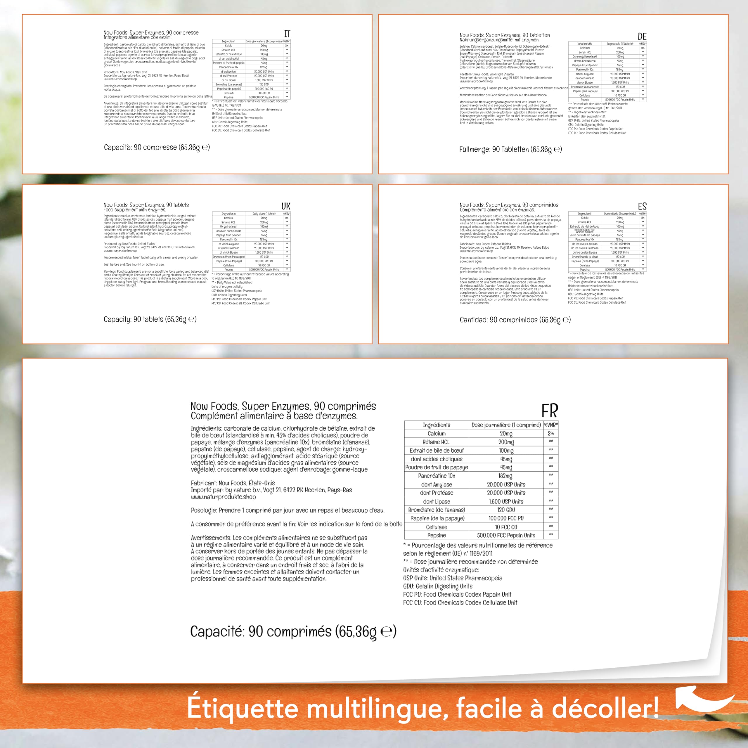 Now Foods, Super Enzyme, 90 Comprimés, Testé en Laboratoire, Dose Élevée, Calcium, Sans Gluten, Sans Soja, Sans OGM