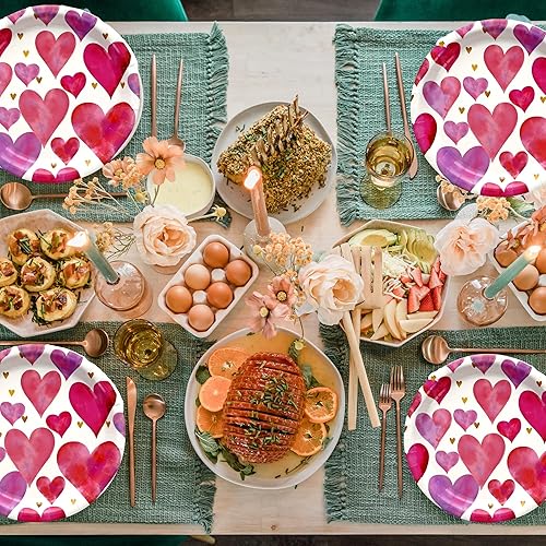 Miniatura 6 de LLE - Platos redondos de papel para el día de San Valentín de 8.875 pulgadas, platos desechables decorativos para el hogar, cocina, cena, picnic,