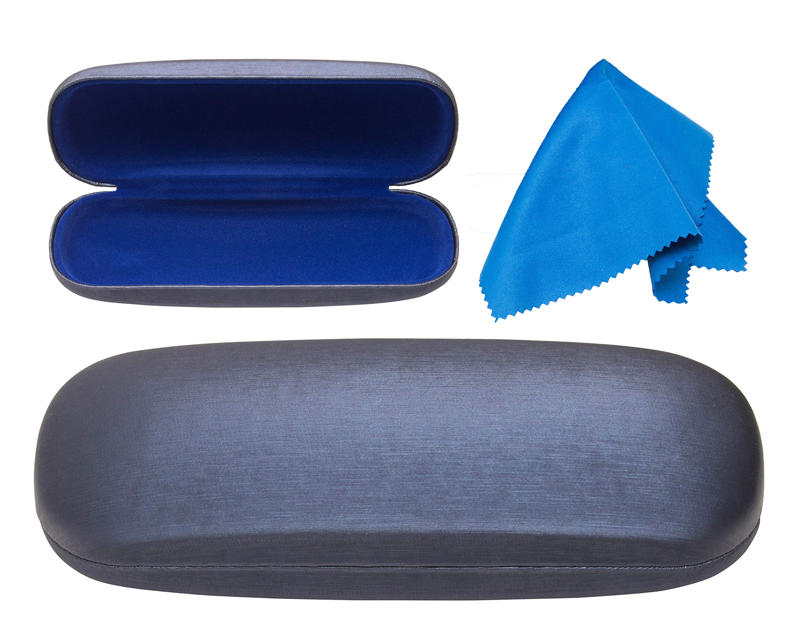 Noble Pack Women's Blue Hard Shell Brushed Eyeglass Case With Microfiber Cleaning Cloth – Premium Eye Glass Carry Case With Enhanced Frame And Lens Protection – Ideal For Glasses & Sunglasses (Blue)