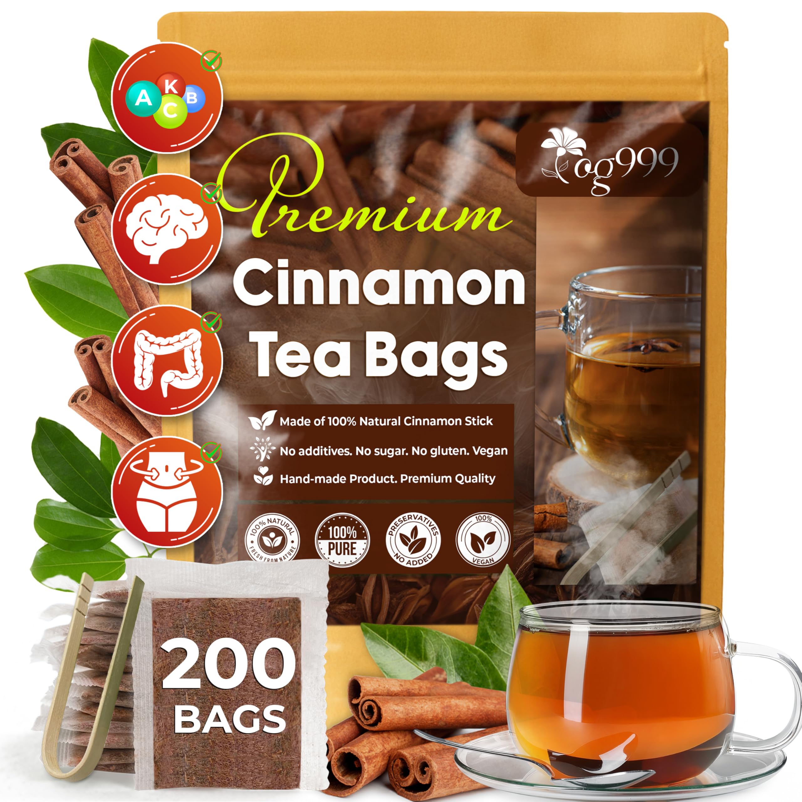 TOG999, Premium 200 Tea Bags - Special Cinnamon Tea, 100% Natural & Pure, Herbal Tea. Cinnamon Stick Herbal Spice