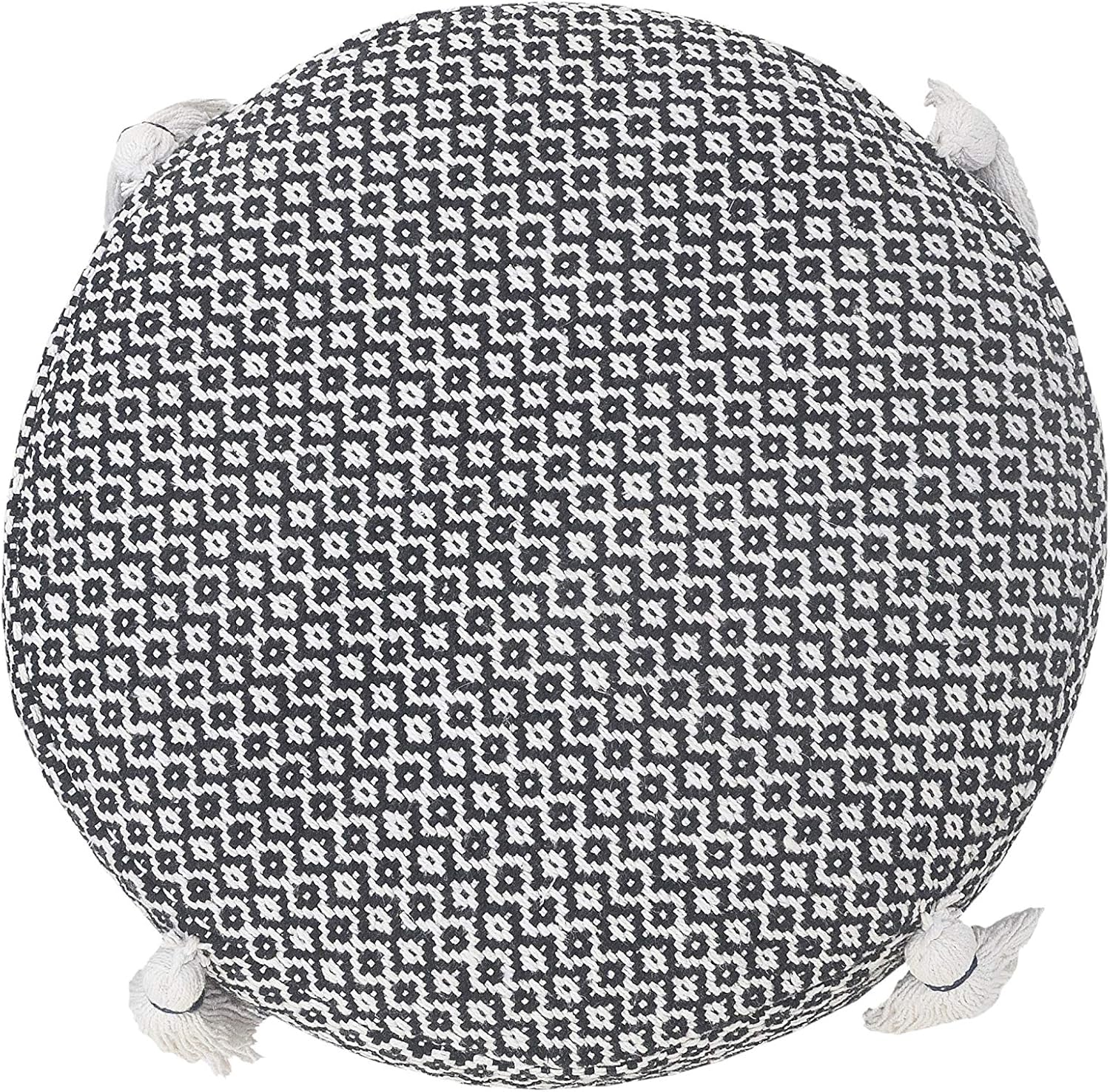 L. R. Resources, Inc. LR Home White/Black Striped Cotton Ottoman Pouf for Home Decor | Hand-Made Classic Foot Rest for Bedroom & Living Room Decor | 18 x 18 x 14 Stuffed Pouf for Seating