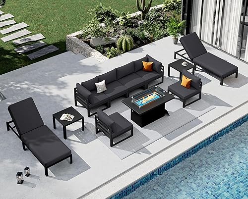 Miniatura 701 de NICESOUL 7 Piece White Powder-Coated Aluminum Patio Furniture with Fire Pit Table, 29 Inch Extra Wide Outdoor Sectional Sofa for 6, High-End Heavy