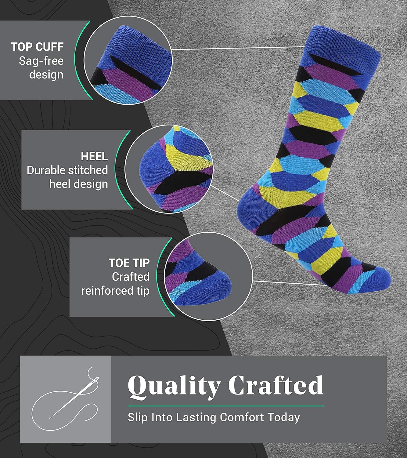 Marino Men's Dress Socks - Colorful Funky Socks for Men - Cotton Fashion Patterned Socks - 12 Pack - Image 2